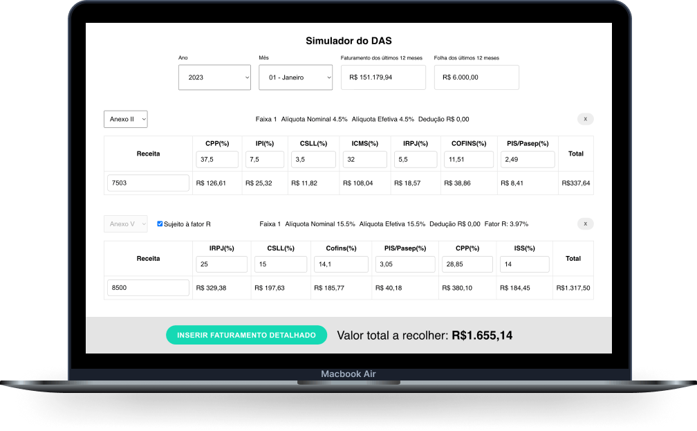 Calculadora de Imposto Simples Nacional